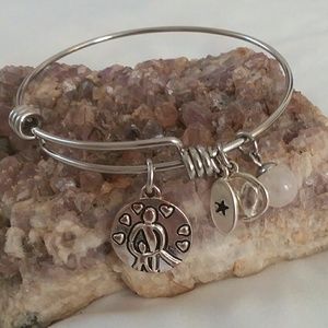 ALEX AND ANI STAINLESS STEEL BANGLE WITH 4 CHARMS